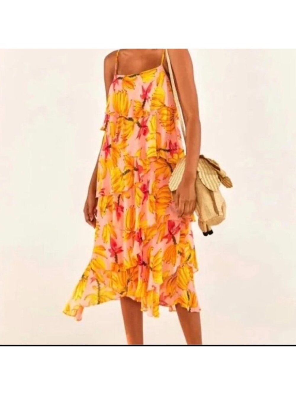 Farm Rio Banana Taste Tiered Midi Dress Size S - Picture 8 of 12